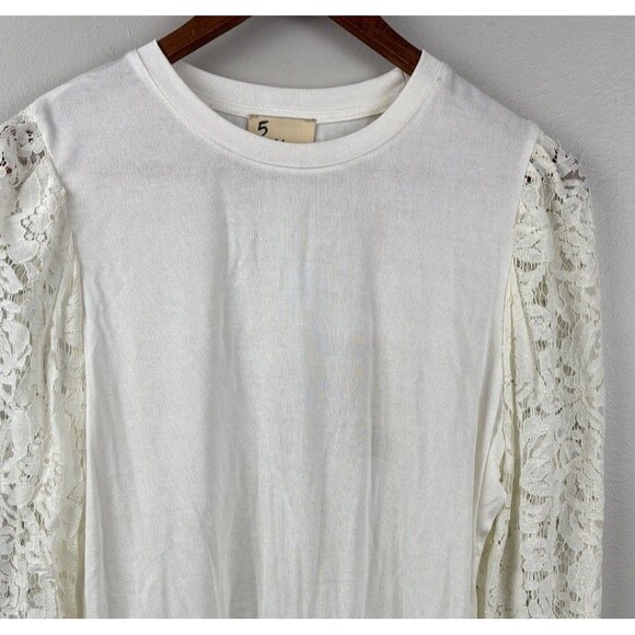 NWT Elie Tahari Long White Star Top Sz M Lace Sleeves Modal Stretch Body Cotton - Picture 1 of 11